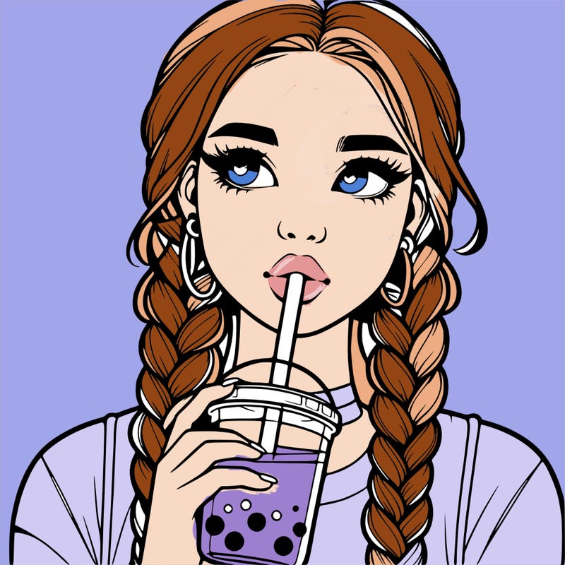 realistic girl with braided hair drinking boba
