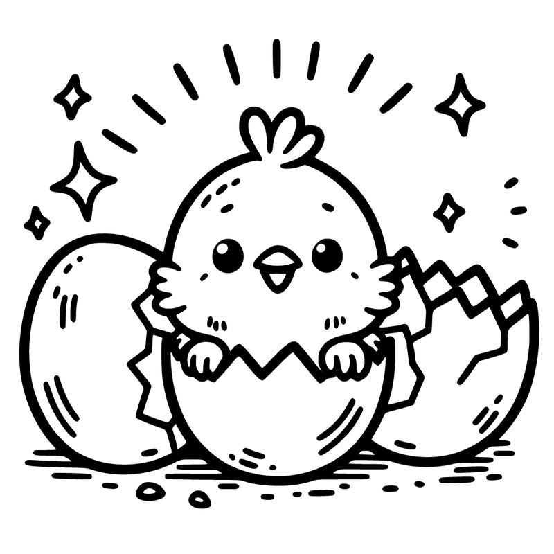 cute chicken popping out of egg