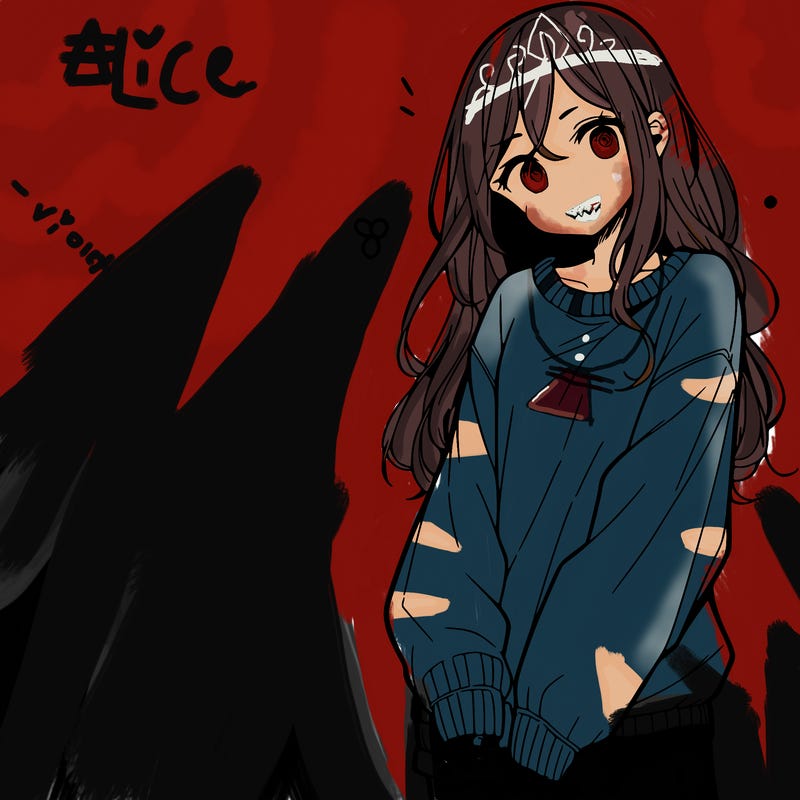 manga teen girl  in a sweater and baggy pants