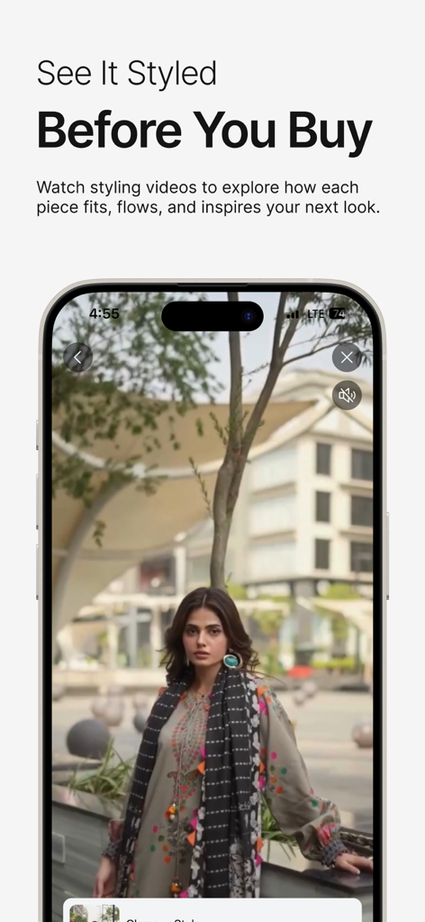 LAAM app screen showcasing fashion styling videos for South Asian designer wear