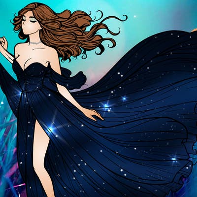 realistic woman in dress flowing the the wind