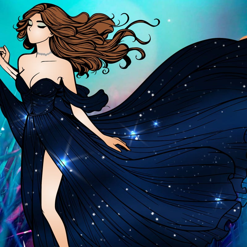 realistic woman in dress flowing the the wind