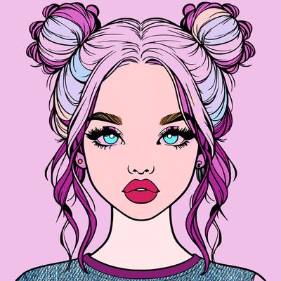 realistic girl with two buns in hair and lips