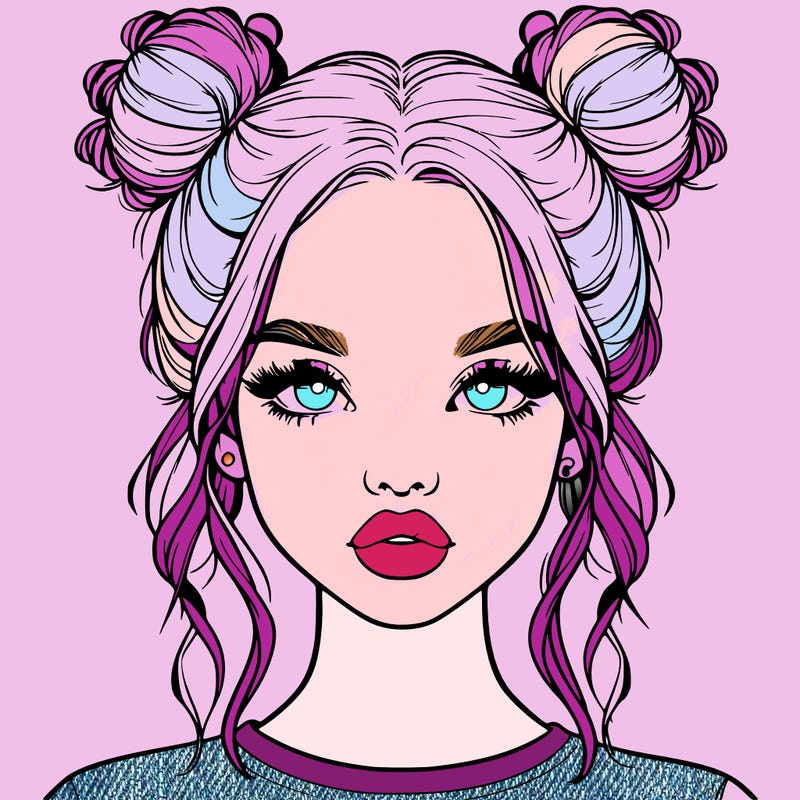 realistic girl with two buns in hair and lips