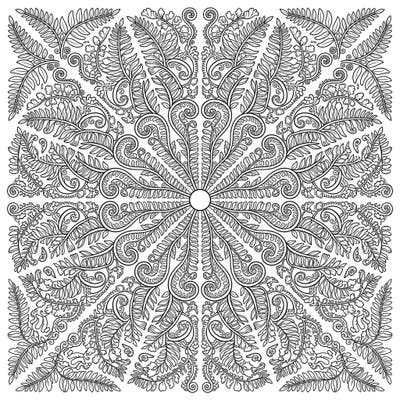 Immerse yourself in the tranquility of nature with this intricate Indoor Fern Mandala coloring page. Its perfectly symmetrical design, filled with delicate fern fronds, offers a peaceful and rewarding creative escape.