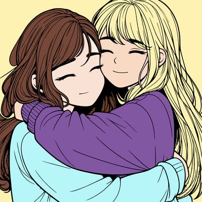 realistic two girls hugging