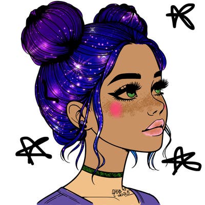 realistic girl with buns on the top of her head