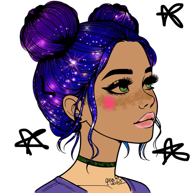 realistic girl with buns on the top of her head