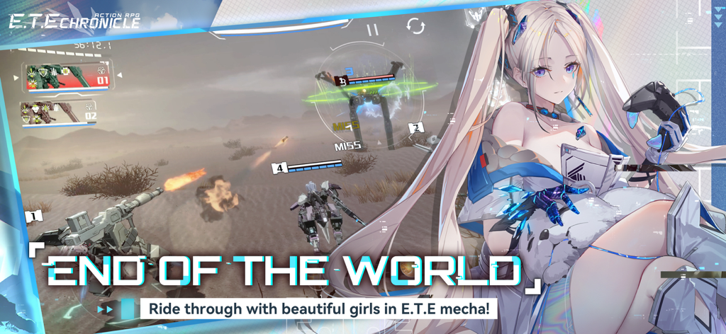 E.T.E Chronicle - E.T.E Chronicle action RPG gameplay featuring mecha combat and an anime girl pilot.