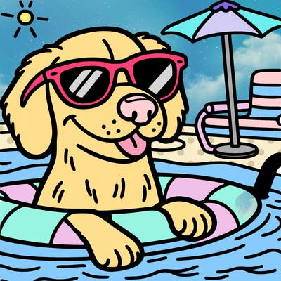 dog in pool with sunglasses on