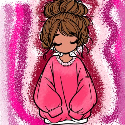 girl with baggy sweatshirt and messy bun