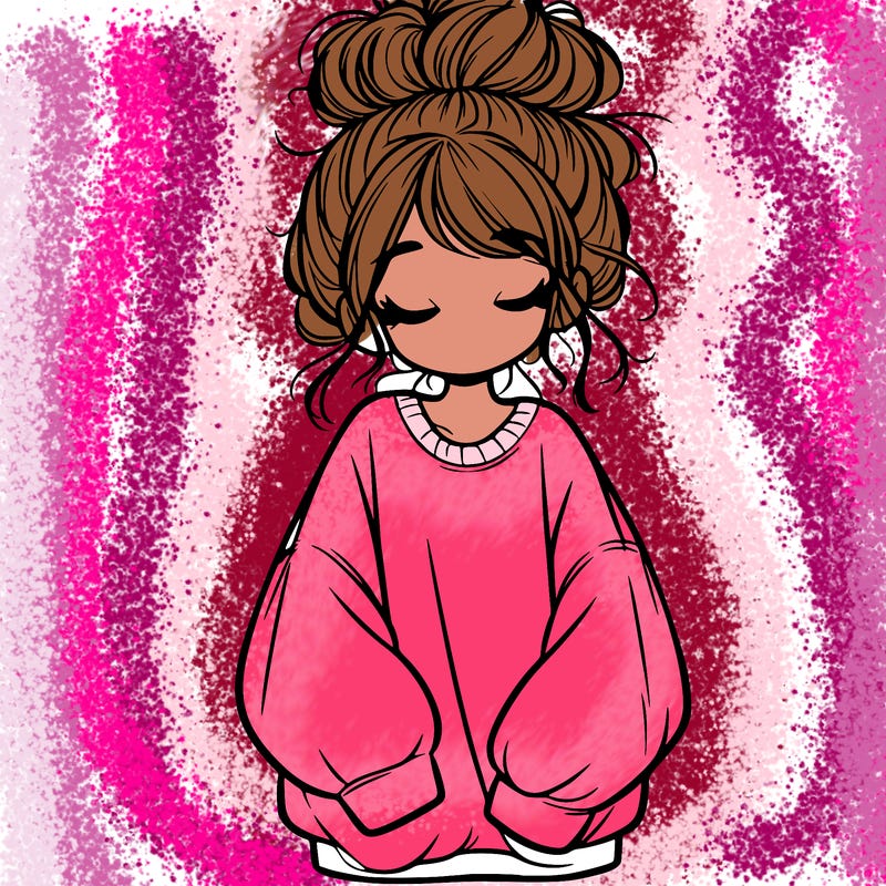 girl with baggy sweatshirt and messy bun