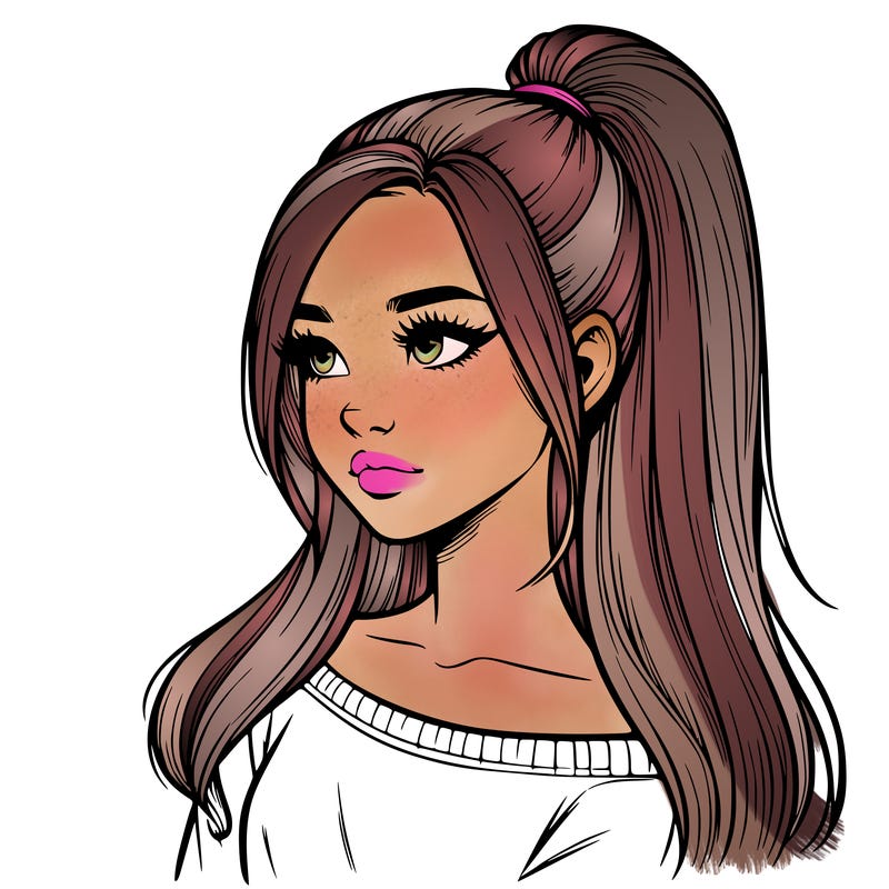realistic girl with a high ponytail