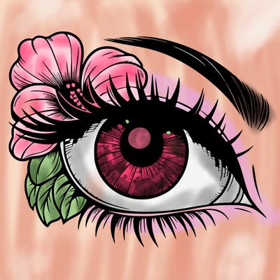realistic eye with flower
