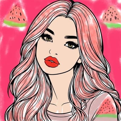 realistic girl with hair on her hair and lips