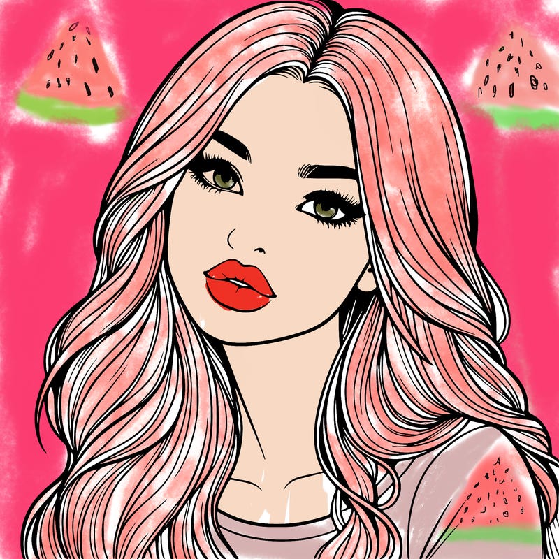 realistic girl with hair on her hair and lips