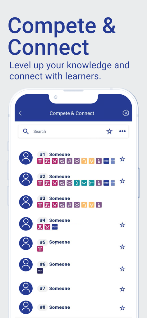 Estill Exercises - Estill Exercises app interface displaying a community leaderboard with user rankings and earned vocal training badges.