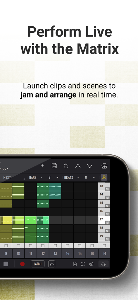 BAM - Beat Maker & Music Maker - BAM music production app live matrix interface for launching clips and scenes