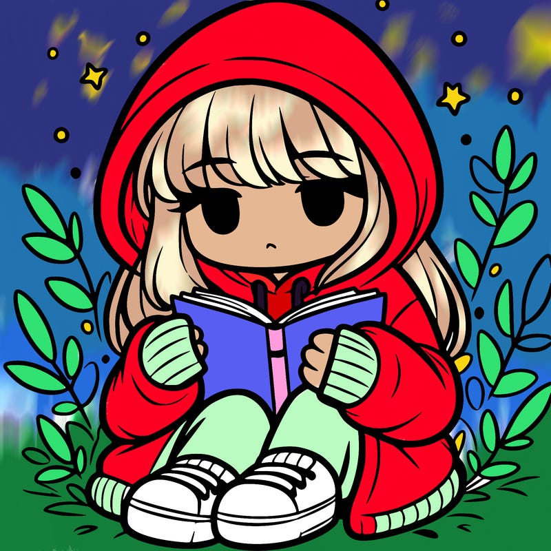 girl in oversized hoodie reading a book