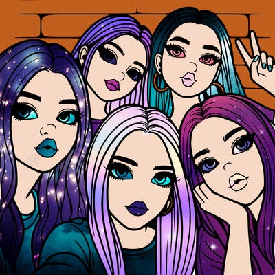 group of teen girls friends y2k up close in a selfie
