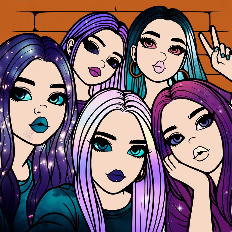 group of teen girls friends y2k up close in a selfie