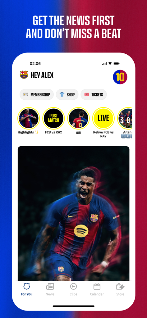 FC Barcelona Official App - FC Barcelona official app home screen showing news and match highlights