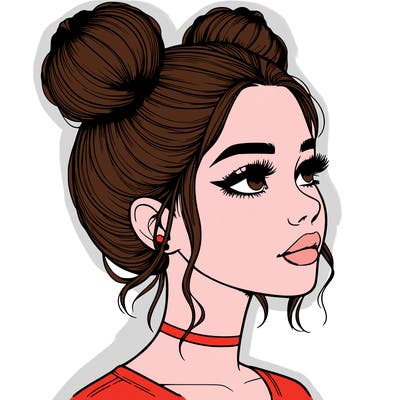 realistic girl with buns on the top of her head