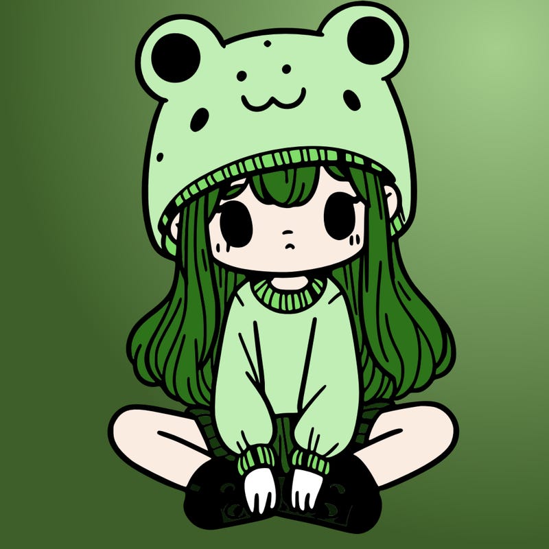 a girl wearing a frog hat and some frog socks