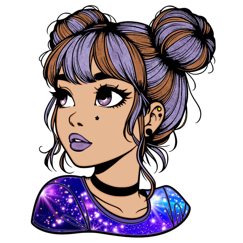 realistic girl with spacebuns