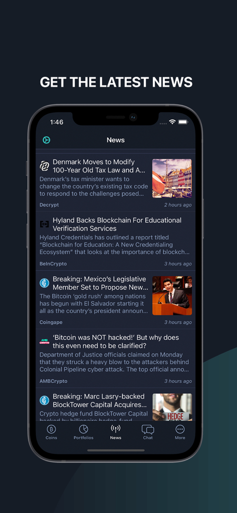 LiveCoinWatch - Screenshot of the LiveCoinWatch mobile app displaying a curated feed of the latest cryptocurrency news and market updates
