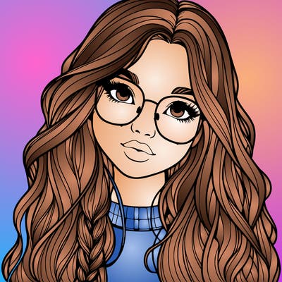 girl with long hair and freckles and glasses realistic