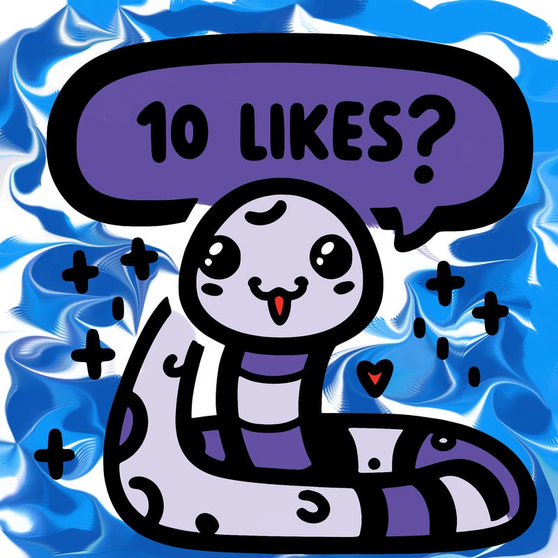 cute snake saying "10 likes?"