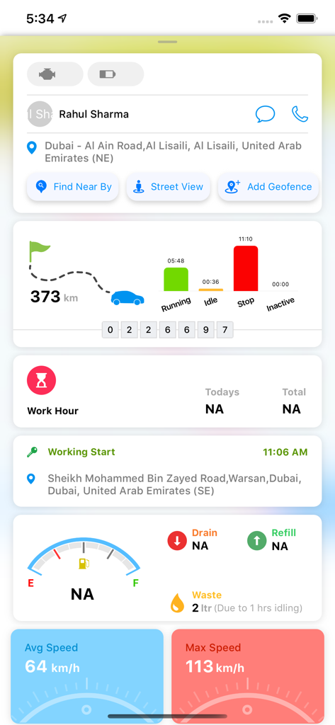 Dashboard-Ansicht der Easytrack Telematik App mit Standort-, Kraftstoffverbrauch- und Geschwindigkeitsanalysen der Fahrzeuge