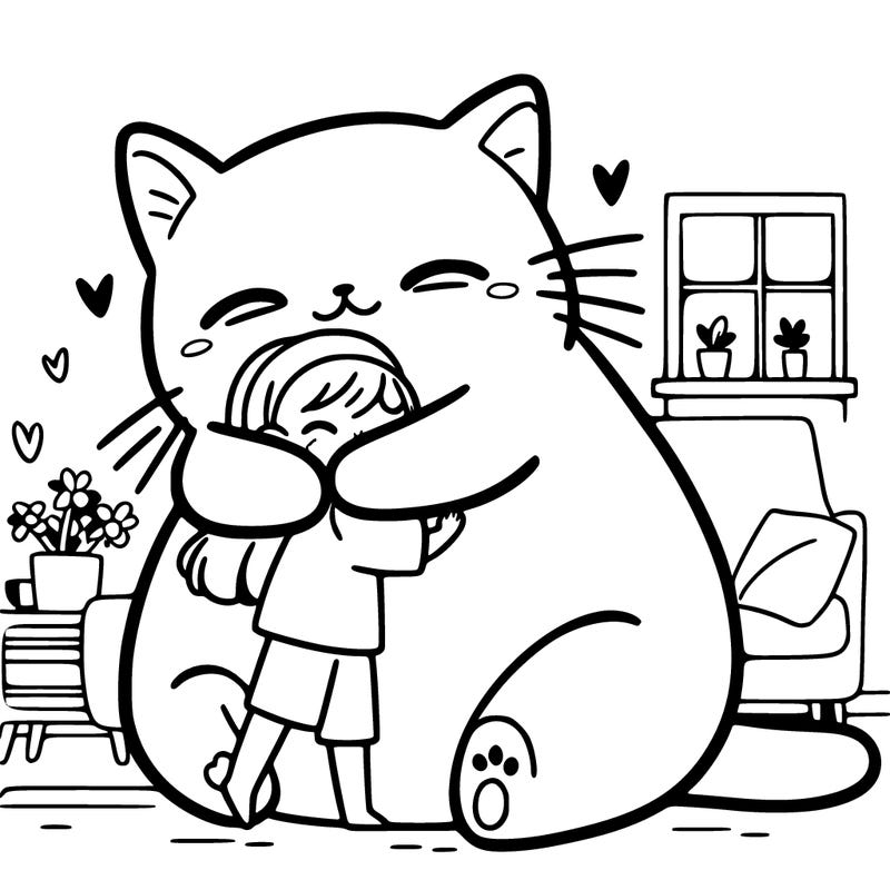 giant cat hugging a girl.