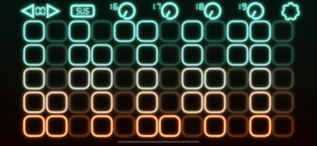 Velocity Keyboard - Velocity Keyboard app interface showing a colorful grid of touch-sensitive pads and MIDI control knobs for musical expression.