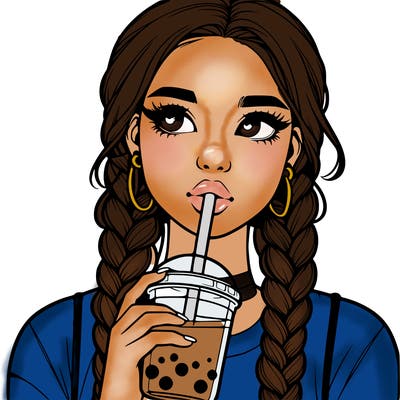 realistic girl with braided hair drinking boba
