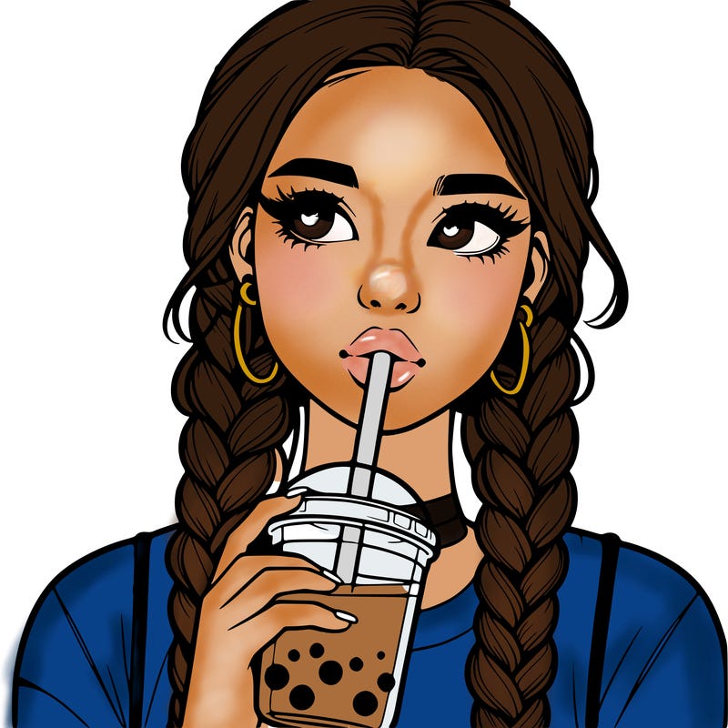 realistic girl with braided hair drinking boba