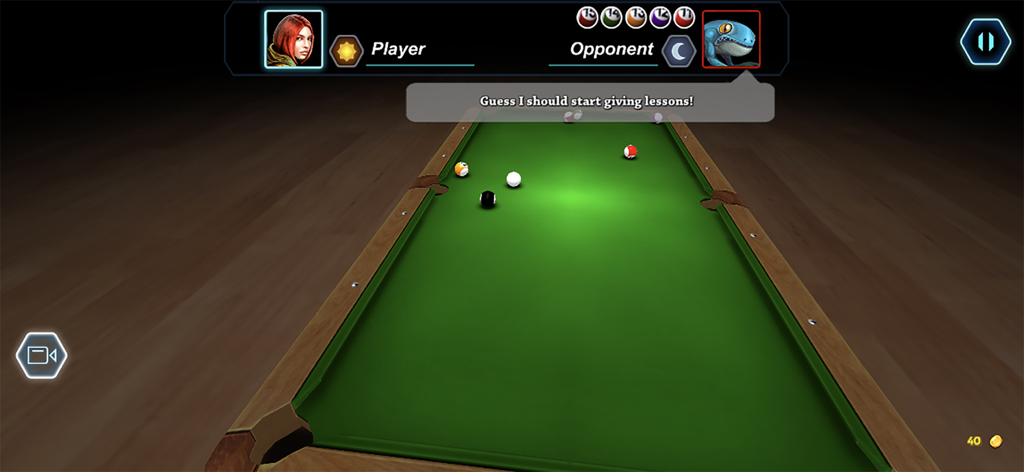 Mesa de billar 3D e interfaz de juego en 8 Ball Pool Billiards Games