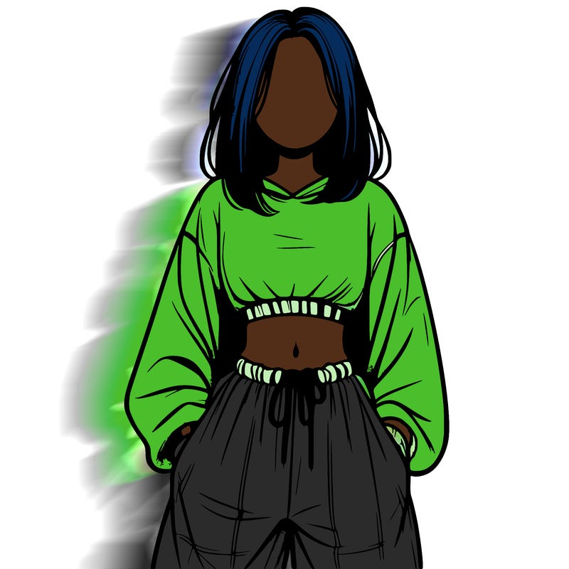 realistic girl faceless with baggy pants and a crop top