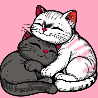 two realistic cats cuddling