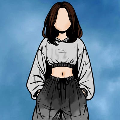 realistic girl faceless with baggy pants and a crop top