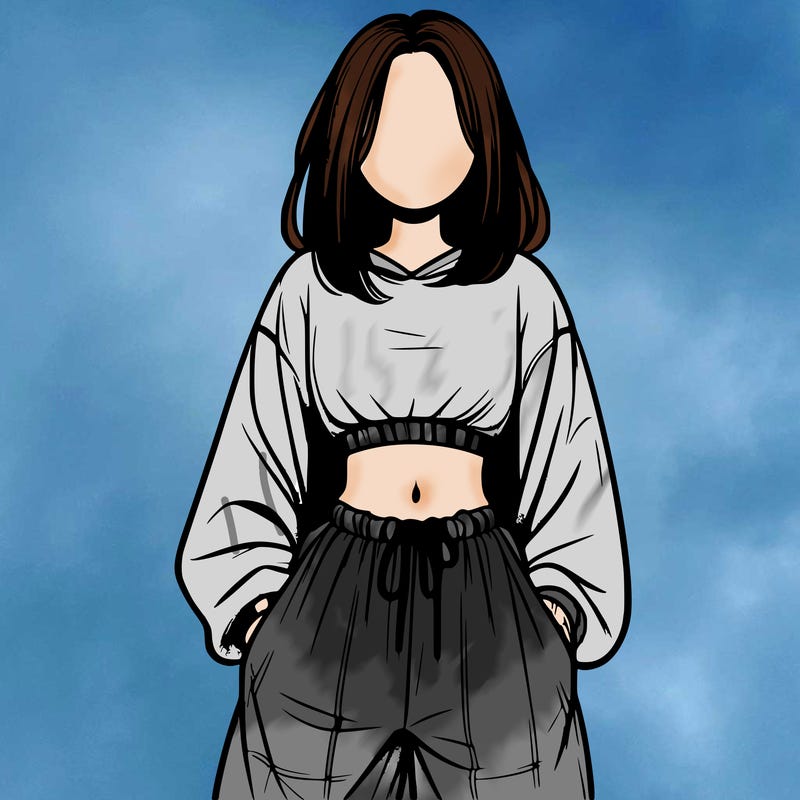 realistic girl faceless with baggy pants and a crop top