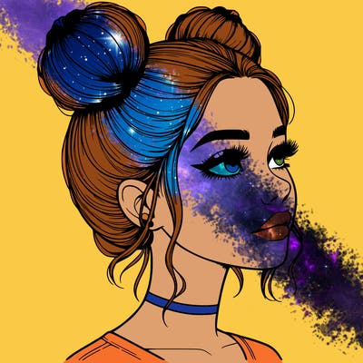 realistic girl with buns on the top of her head