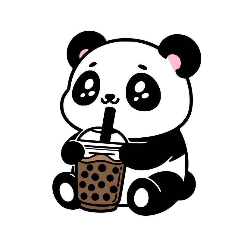 panda drinking boba