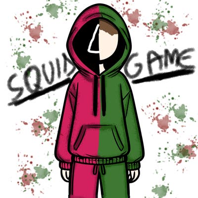 faceless girl in a tracksuit with a hood on and no hair