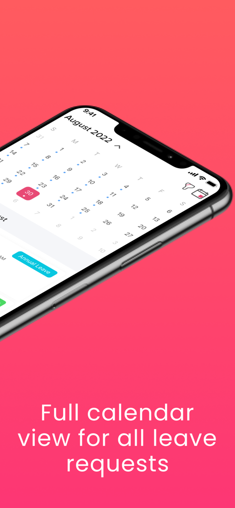 Day Off - Leave Tracker & PTO - iPhone showing the full calendar view for all leave requests in the Day Off PTO tracker app