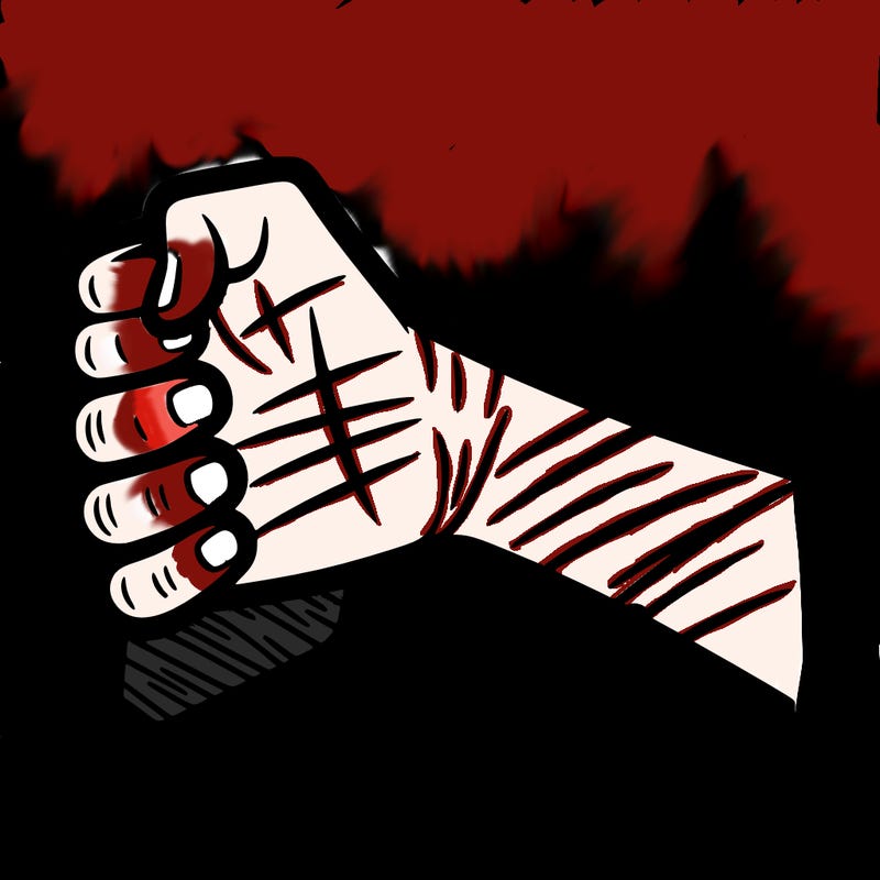 an arm with scratch marks