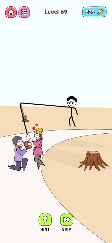 Thief Challenge: Swipe & Steal - A stickman thief with a long arm attempting to steal an engagement ring from a couple during a marriage proposal.