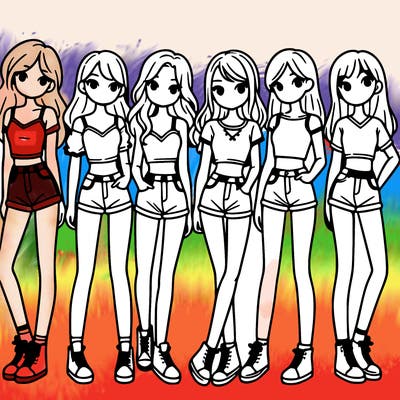 a group of girls wearing crop tops and shorts