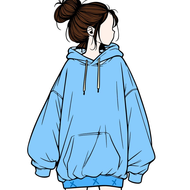 realistic girl with a oversized sweatshirt on and a bun
